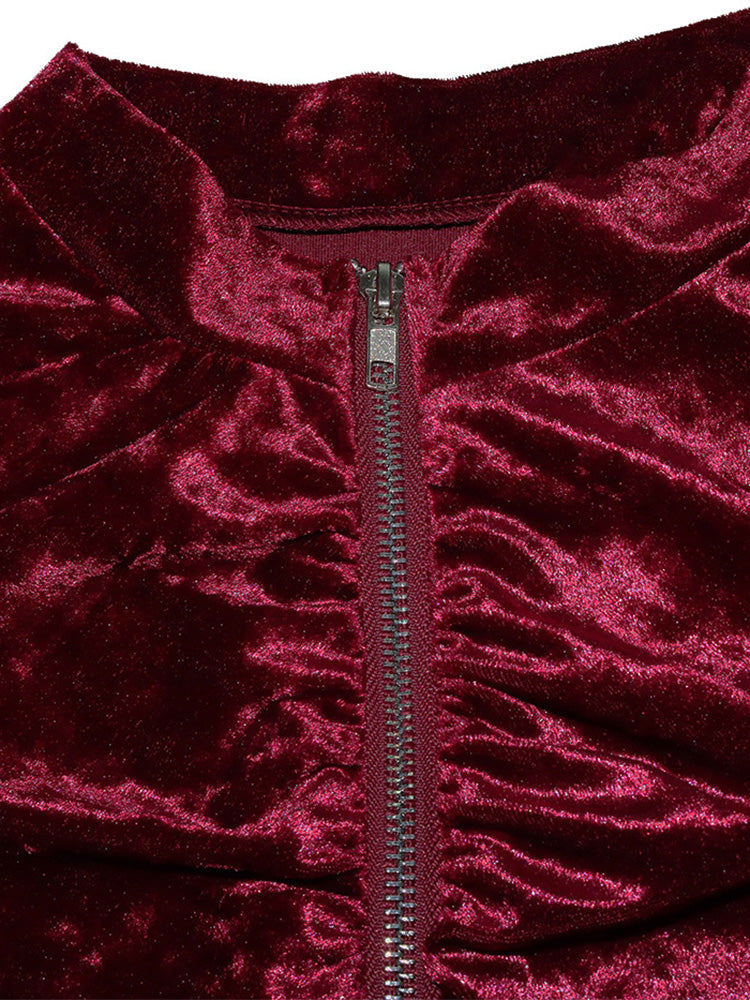 Velvet Ruched Zipper Set - ECHOINE
