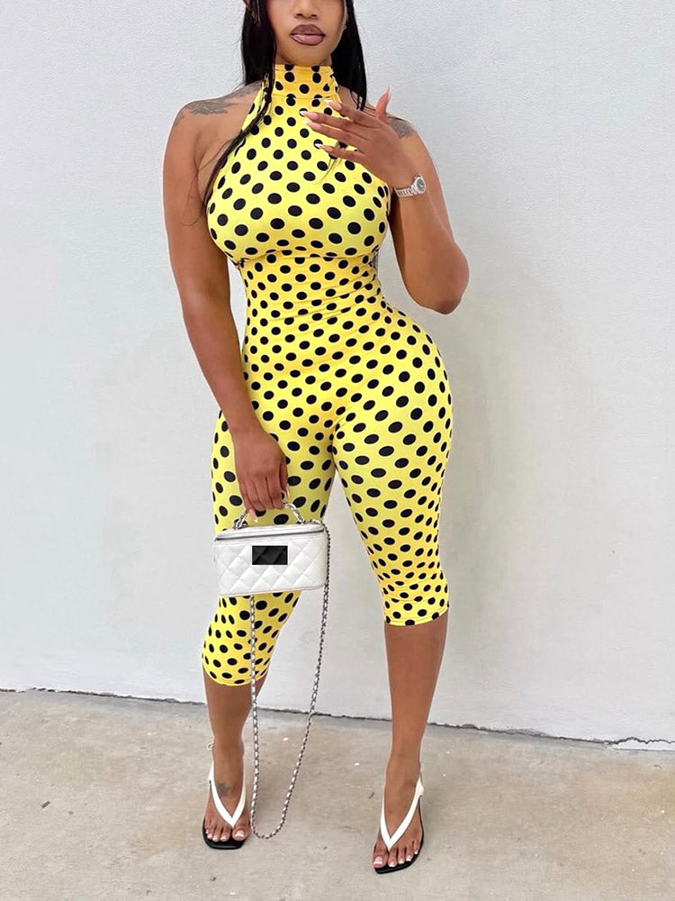 Polka Dot Halter Capri Jumpsuit