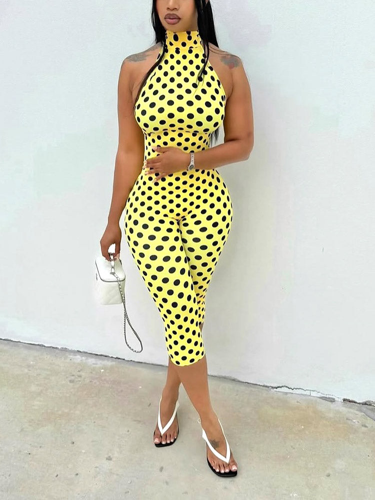 Polka Dot Halter Capri Jumpsuit