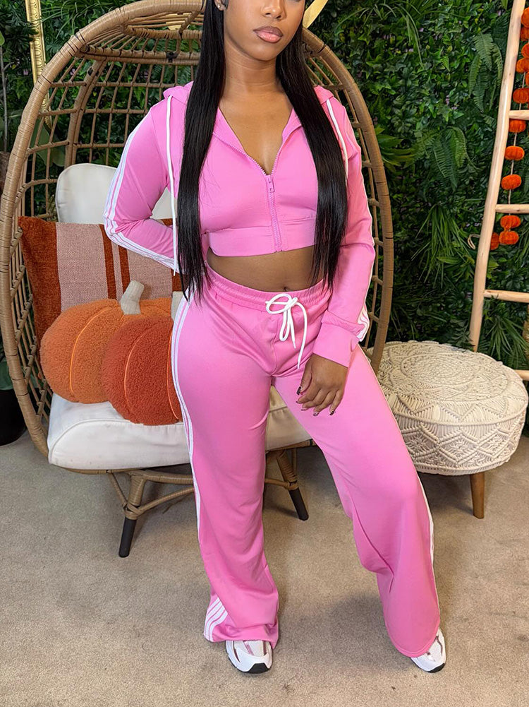 Stripes Crop Hoodie & Wide Pants Set
