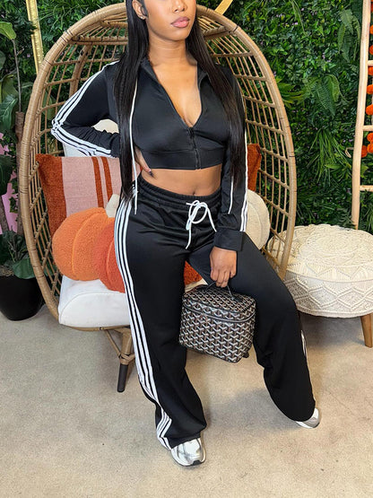 Stripes Crop Hoodie & Wide Pants Set