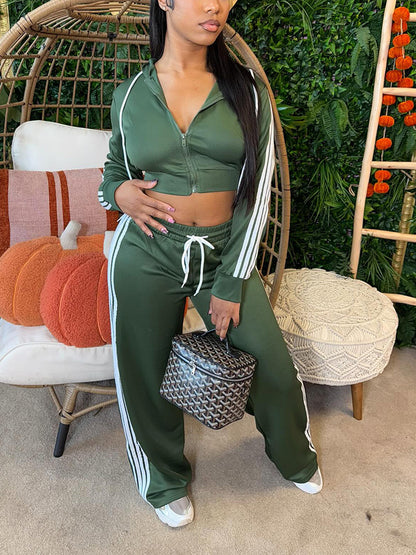 Stripes Crop Hoodie & Wide Pants Set