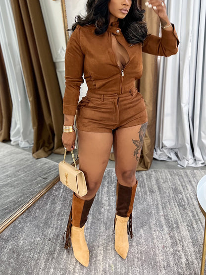 Suede Jacket & Shorts Set