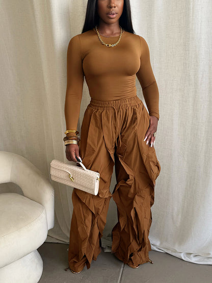 Sleek Top & Windbreaker Pleated Pants Set