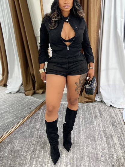 Suede Jacket & Shorts Set