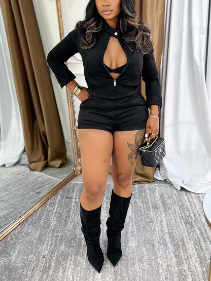 Suede Jacket & Shorts Set