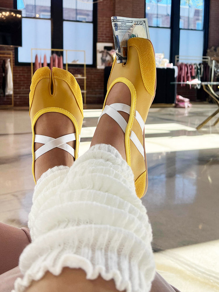 Leather Split Toe Tabi Ballet Flats