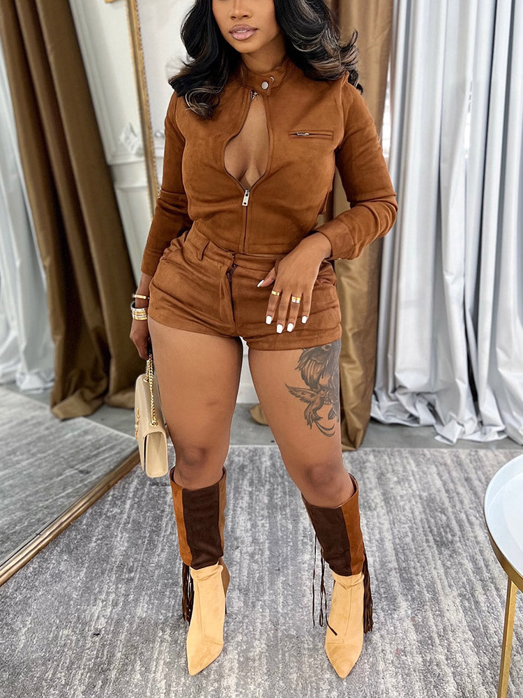 Suede Jacket & Shorts Set