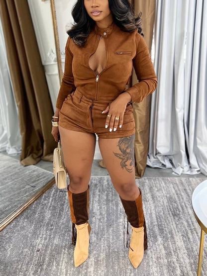 Suede Jacket & Shorts Set