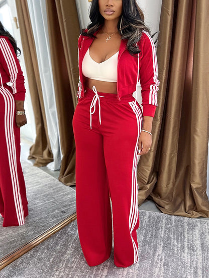 Stripes Crop Hoodie & Wide Pants Set