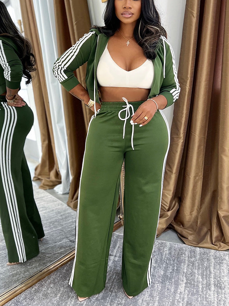 Stripes Crop Hoodie & Wide Pants Set