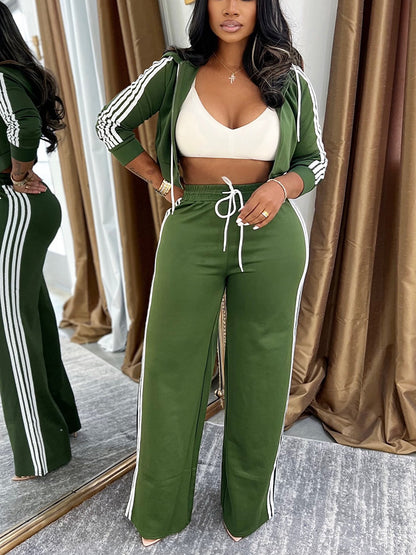 Stripes Crop Hoodie & Wide Pants Set