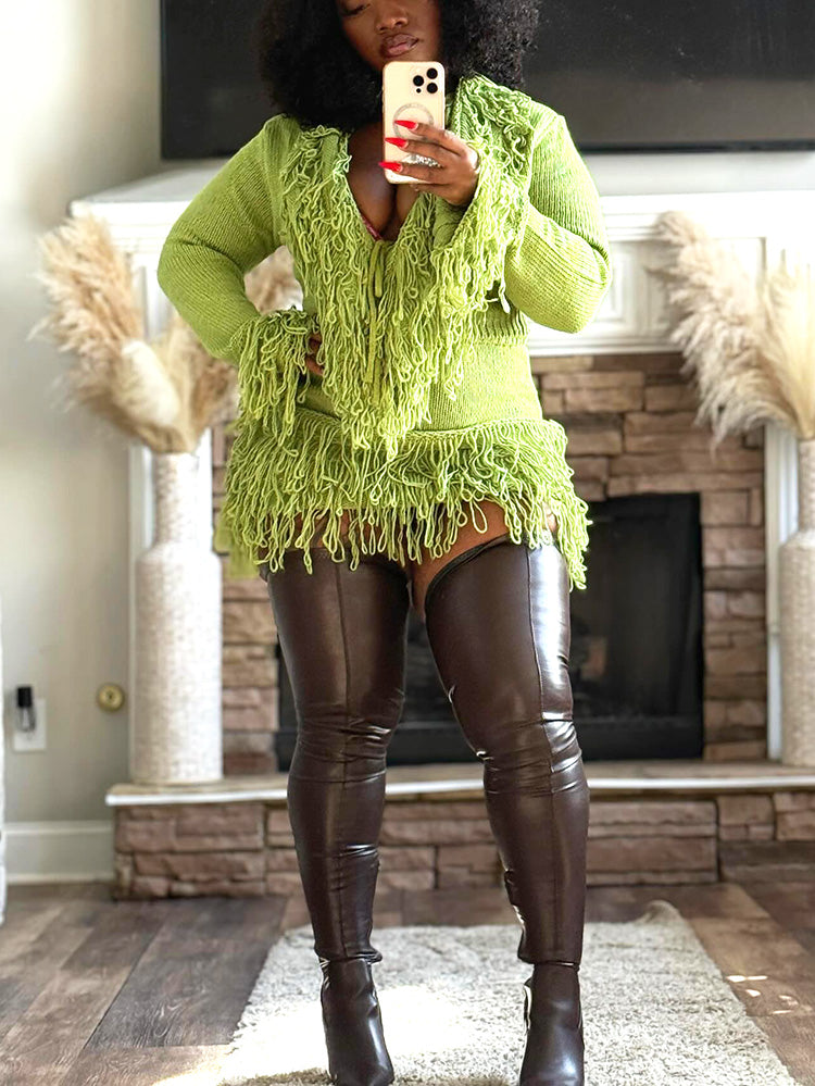 Fringe Knit Sweater & Skirt Set