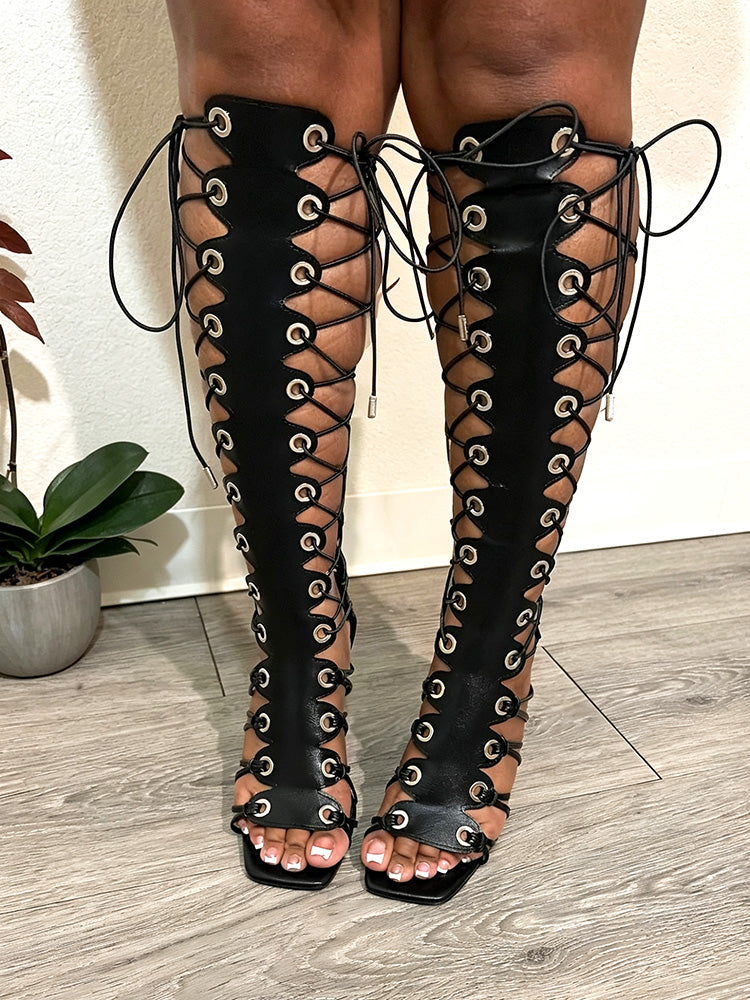 Lace-Up Knee-High Gladiator Sandals