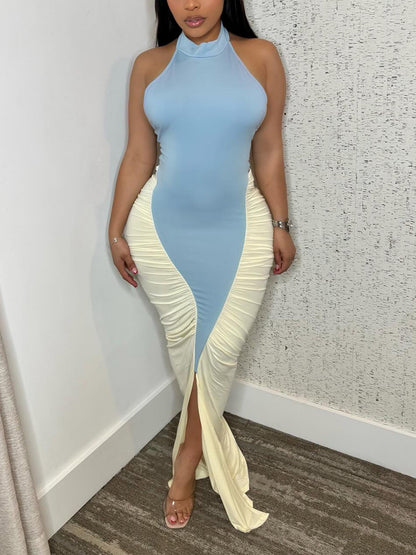 Halter Ruched Maxi Dress