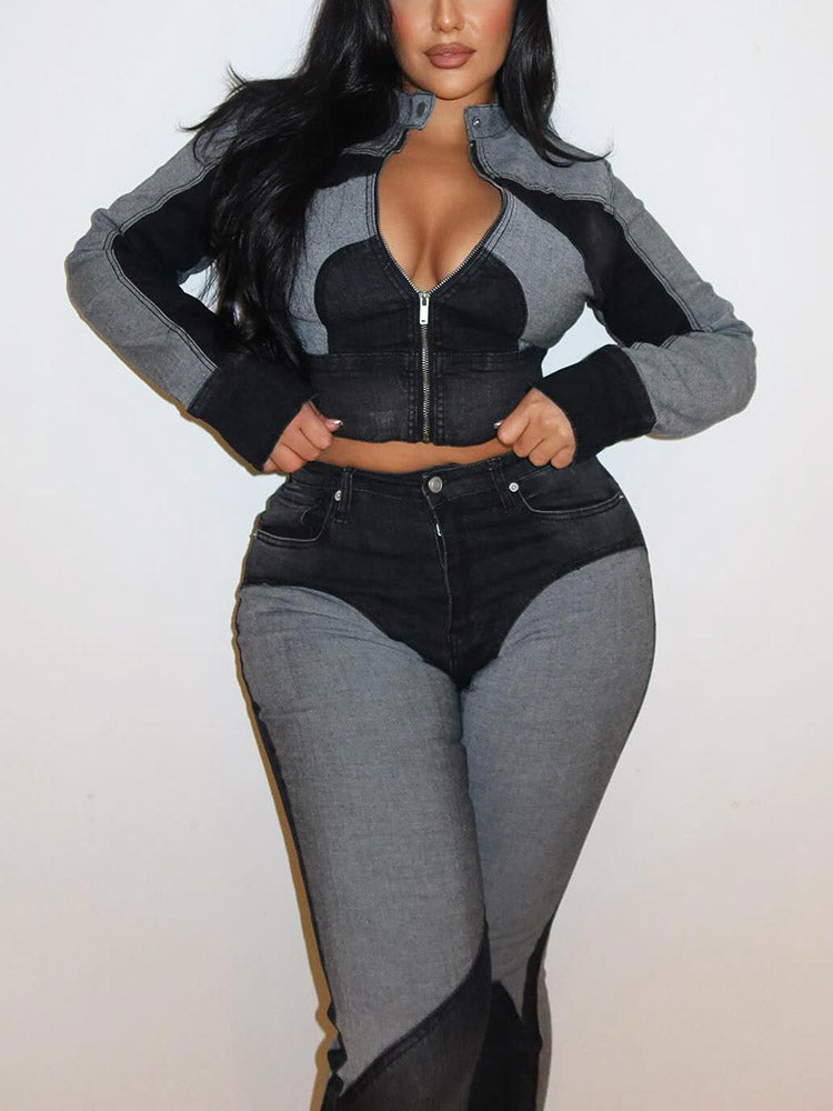 Contrast Denim Jacket & Skinny Jeans Set