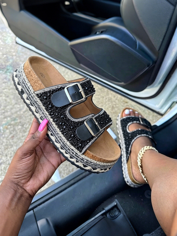Pearl Double Strap Platform Sandals