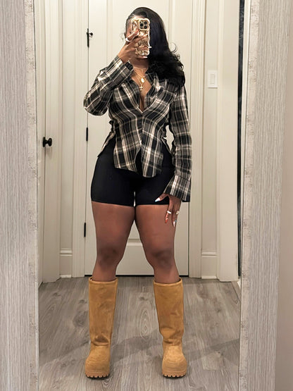 Plunge Plaid Top