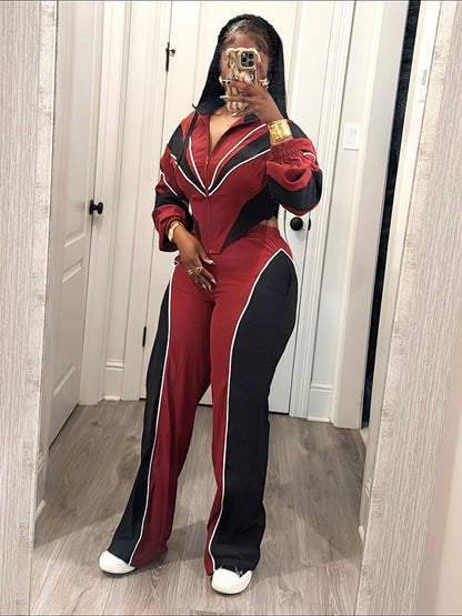 Colorblock Cropped Jacket & Track Pant Set
