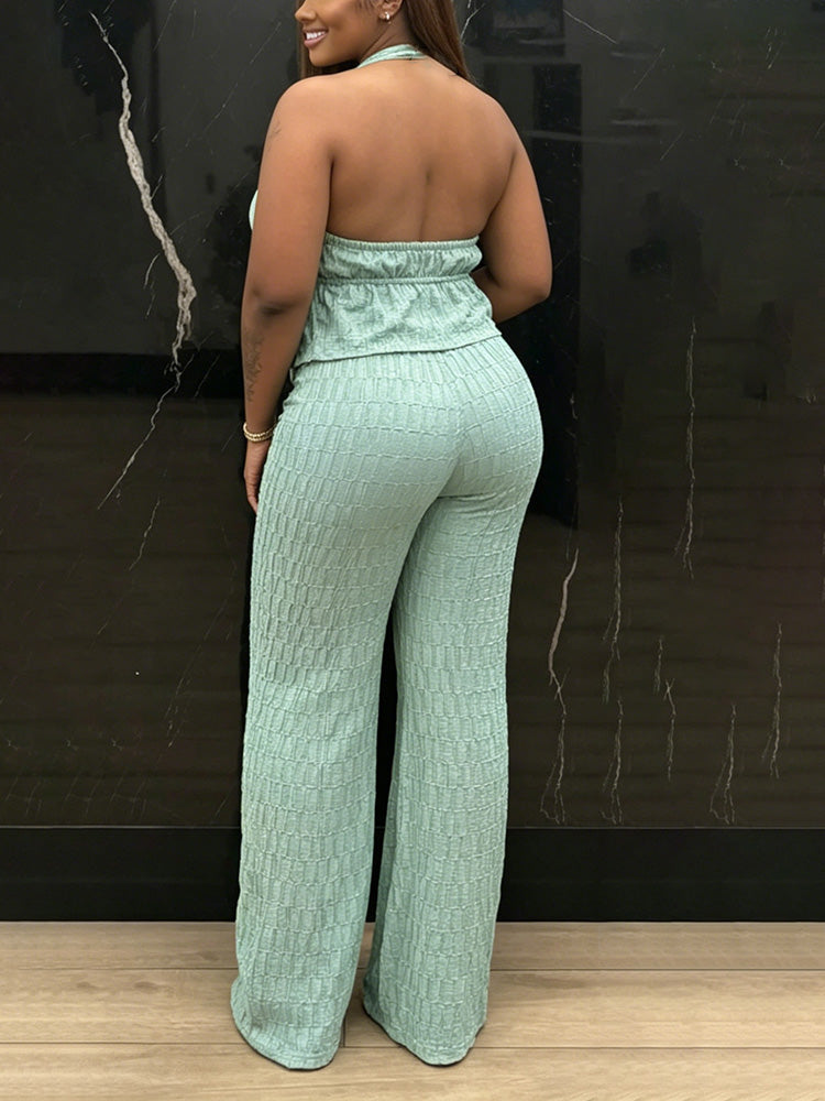 Halter Peplum Top & Wide Pants Set