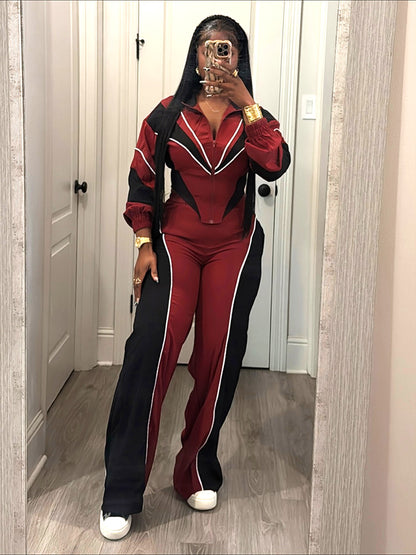 Colorblock Cropped Jacket & Track Pant Set