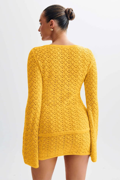 Crochet Knit Top Skirt Set