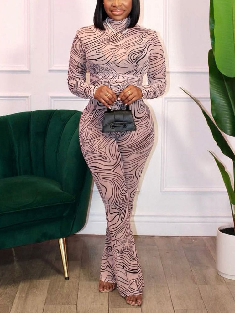 Mesh Crop Top & Flared Pants Set