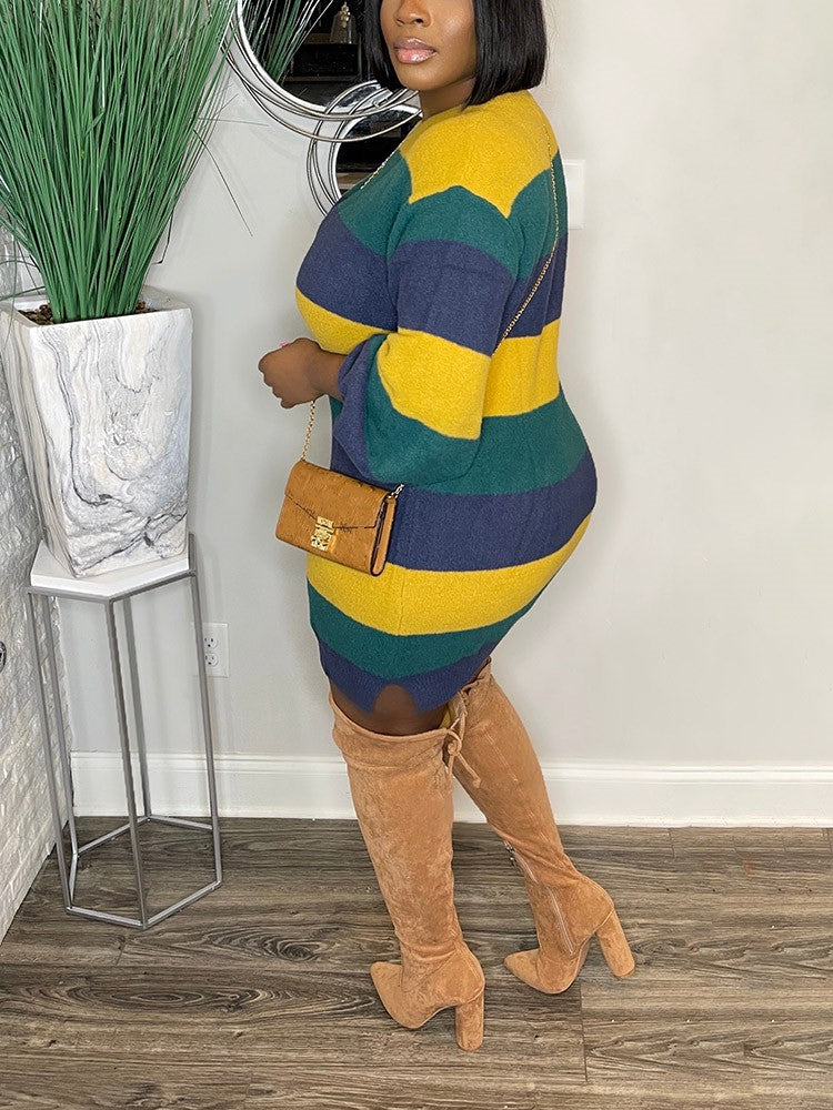Color Block Knit Sweater Dress - ECHOINE