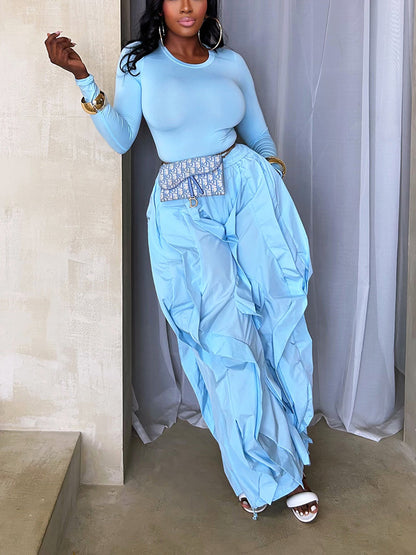 Sleek Top & Windbreaker Pleated Pants Set