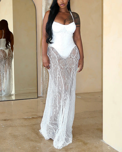Luxe Lace Sheer Mermaid Dress