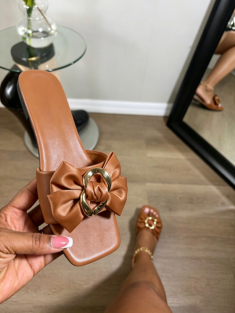 Satin Bow Flat Sandals