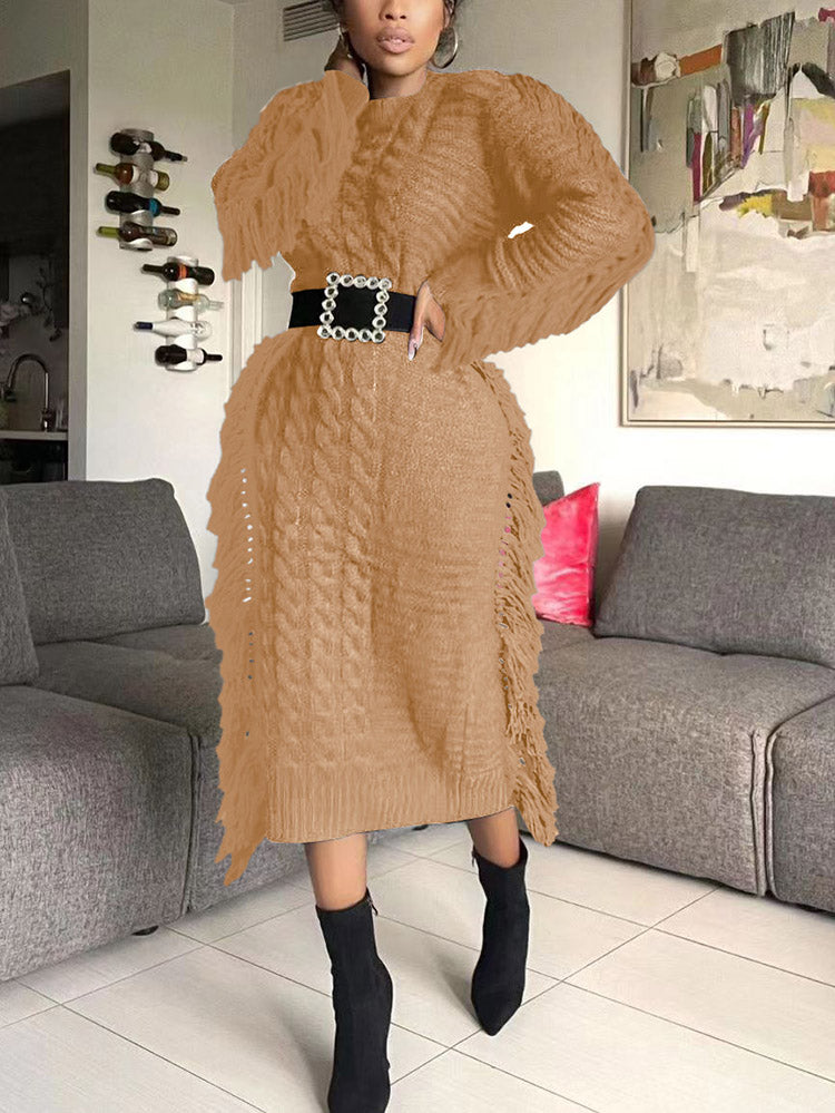 Knitted Tassel Sweater Dress - ECHOINE