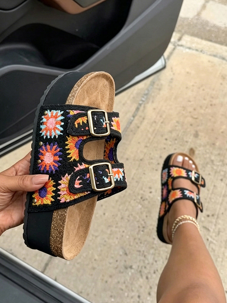 Crochet Strap Cork Platform Sandals