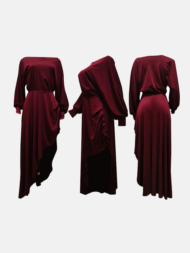 Solid Asymmetrical Ruched Dress - ECHOINE