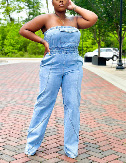 Tube Denim Jumpsuit - ECHOINE