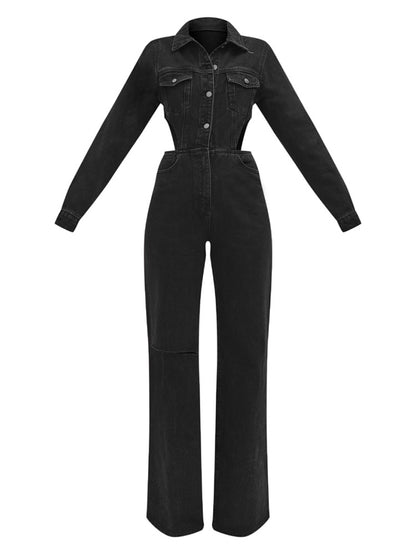 Cutout Waist Denim Jumpsuit - ECHOINE