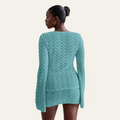Crochet Knit Top Skirt Set