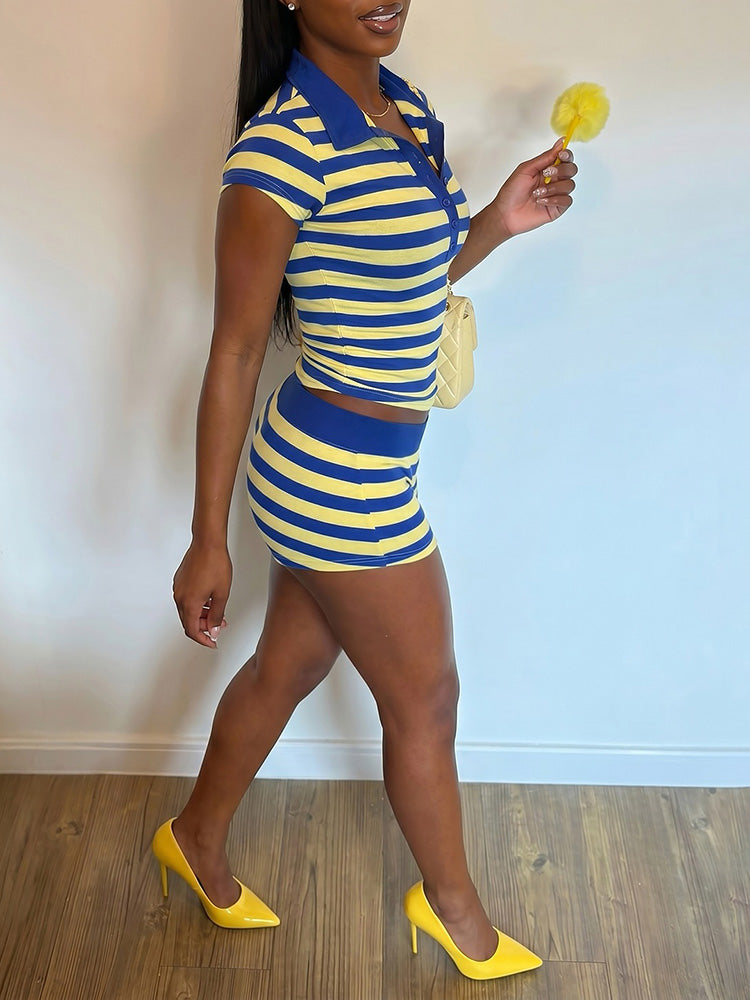 Stripe Polo Top & Shorts Set