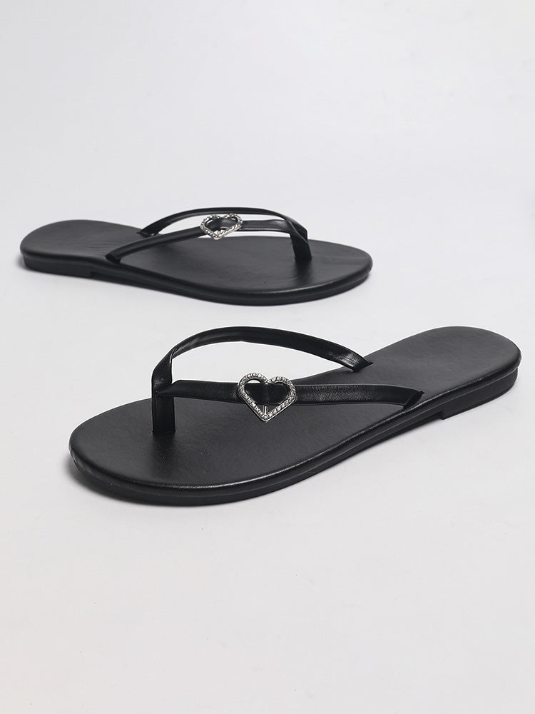 Leopard Rhinestone Heart Flip Flop Sandals