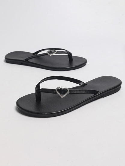 Leopard Rhinestone Heart Flip Flop Sandals