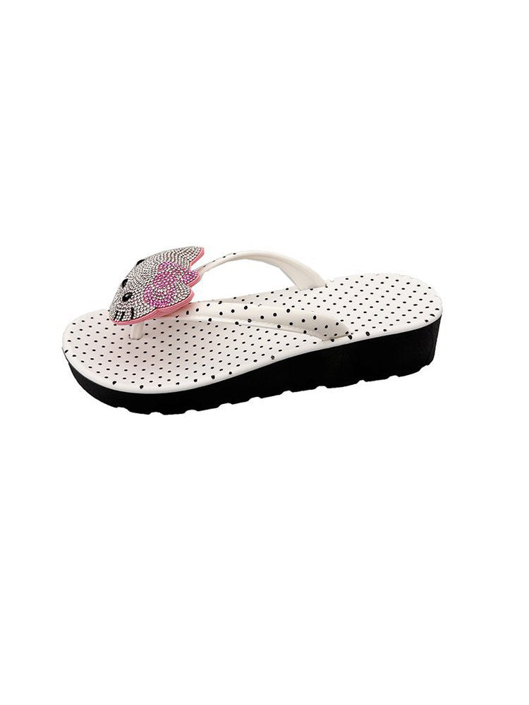 Polka Dot Rhinestone Platform Flip Flops
