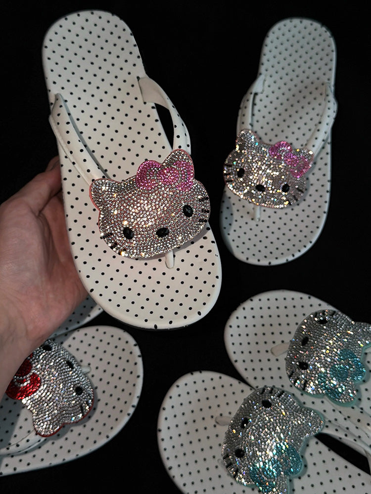 Polka Dot Rhinestone Platform Flip Flops