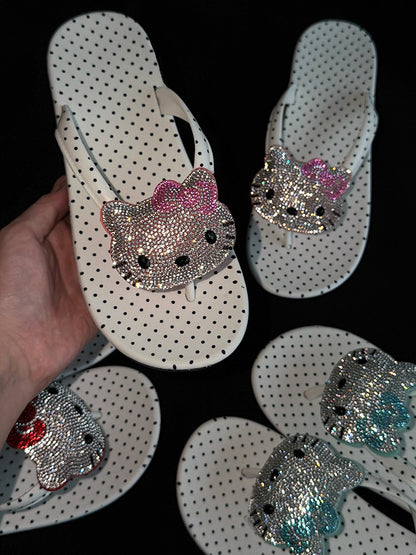 Polka Dot Rhinestone Platform Flip Flops