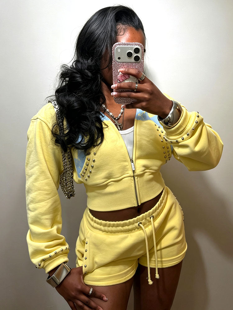 Studded Hoodie Jacket & Shorts Set