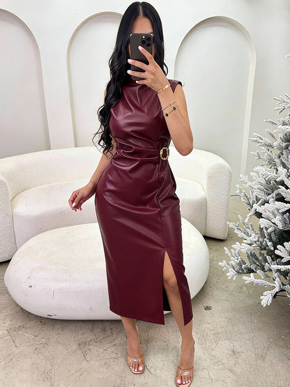 Faux Leather Metallic Decor Dress