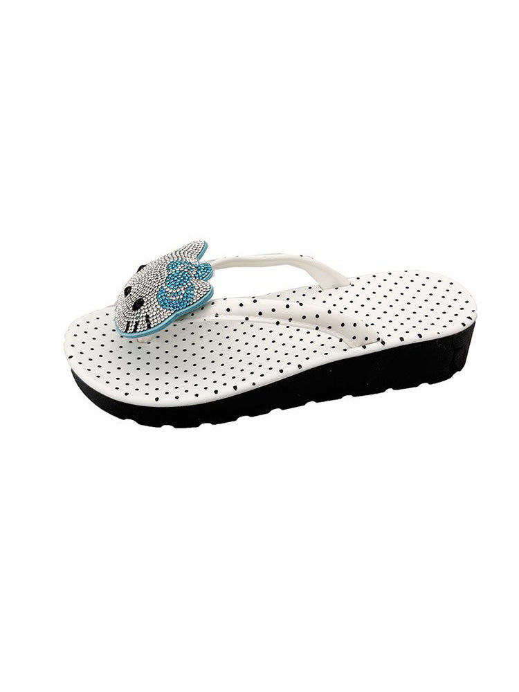 Polka Dot Rhinestone Platform Flip Flops