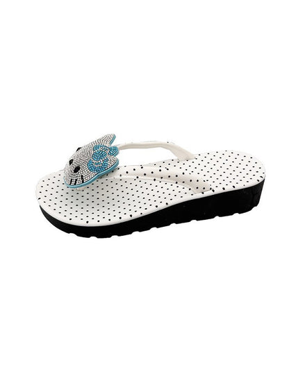 Polka Dot Rhinestone Platform Flip Flops