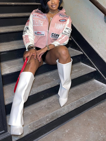 Contrast Leather Moto Jacket