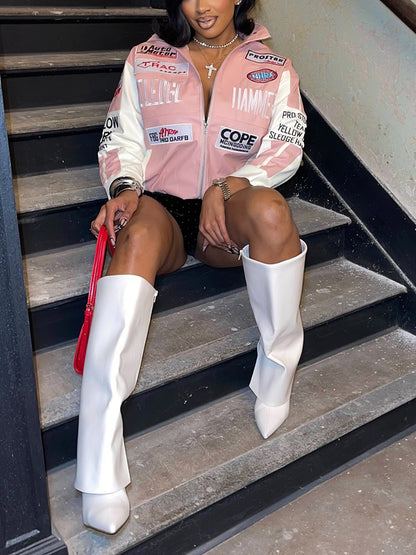 Contrast Leather Moto Jacket