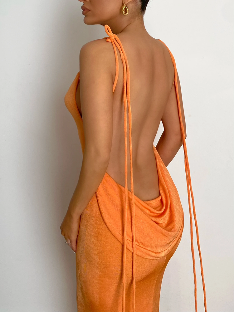 Spaghetti Strap Backless Maxi Dress - ECHOINE